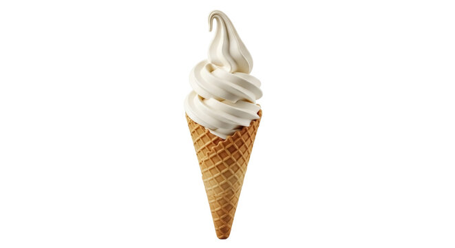Vanilla soft serve ice cream cone PNG isolated on transparent background, sweet dessert treat for summer and food concepts
