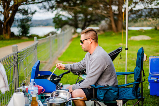 making cooking food on a camping set up