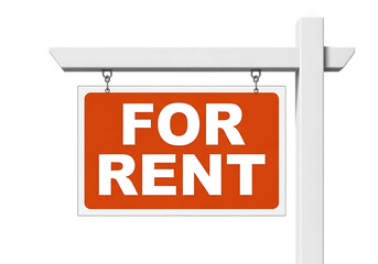 Orange For Rent Sign on White Post isolated on a transparent background 1