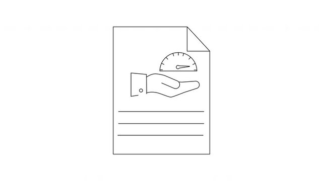 Document with protractor and hand icon animation.