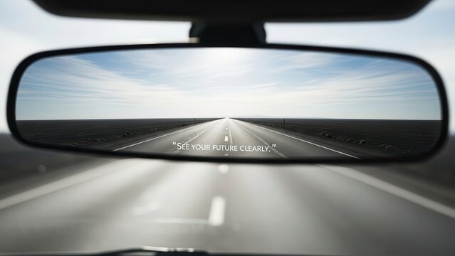 Long Open Road View Through Car Windshield With Text