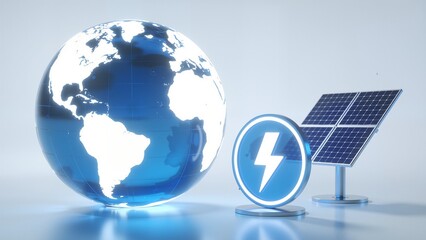 Globe solar panel lightning symbol