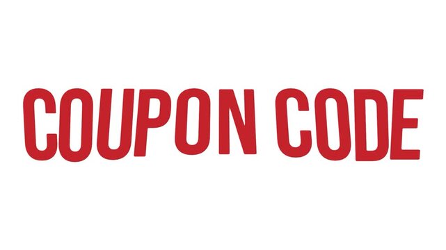 Red coupon code text with a playful motion seesaw effect