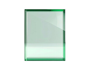 Shiny rectangular glassy green object, seemingly floating on black background