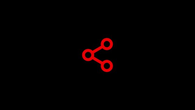 Red share icon illuminated against a deep black backdrop, representing digital connection and content distribution