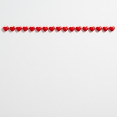 Fototapeta premium Row of small red hearts on white background for love and Valentine's Day concepts