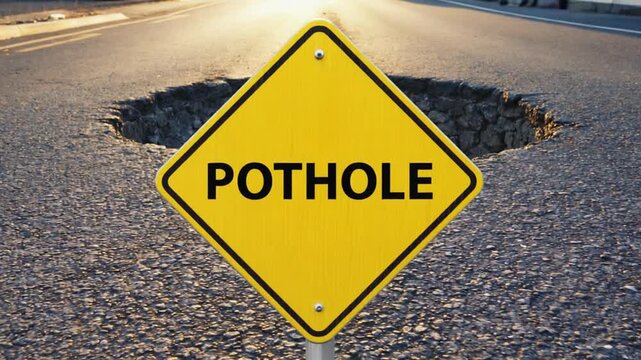 Pothole road sign.