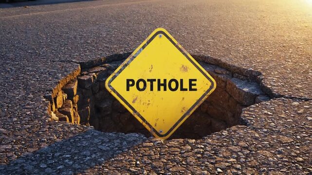 Pothole road sign.