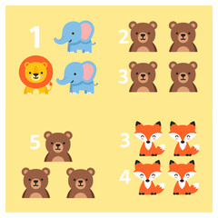 Obraz premium Cartoon Animals Including Lion Elephant Bear Fox.