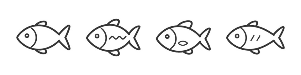 Obraz premium Set of four simple line art fish icons with subtle variations in detail