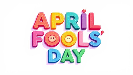 Colorful April Fools Day typography with playful letters and smiling face illustration. Fun holiday celebration concept suitable for jokes, humor themes, social media, posters, and festive designs