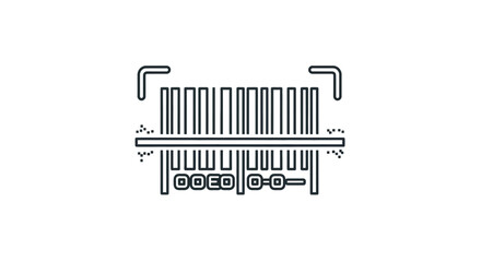 Outline icon of a barcode scanner reading a barcode, representing scanning, identification, retail, and data capture.