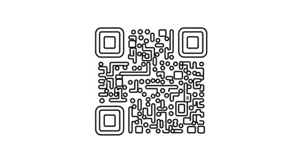 Minimalist outline icon of a QR code, representing digital information, connectivity, scanning, and marketing.