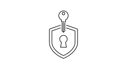 Shield with a keyhole and a key above it, symbolizing security, access, privacy, or unlocking information.