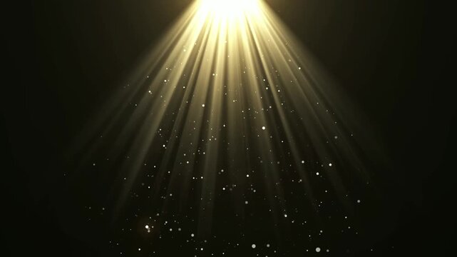 Golden Light Rays Shining from Top with Floating Dust Particles, Cinematic God Rays Background, Abstract Spiritual Glowing Beam, Elegant Luxury Motion Graphics Loop