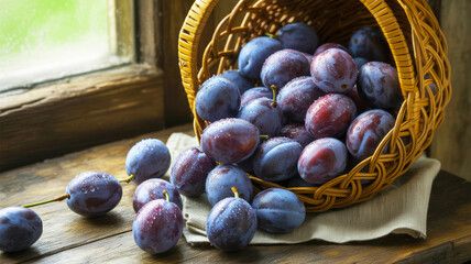 Obraz premium plums in a basket