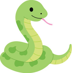 Obraz premium cute green snake cartoon illustration, funny wildlife snake character