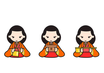 ひな祭りの三人官女のイラストセット