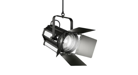 Studio Fresnel spotlight PNG isolated on transparent background, professional stage lighting equipment for film and photography, theatrical light © Maria