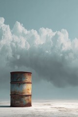 Obraz premium Rusty Drum Under Dramatic Blue Sky and Clouds