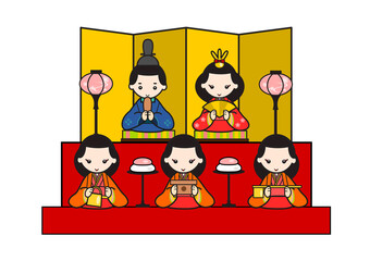 ひな祭りのひな壇イラスト　お雛様とお内裏様と三人官女