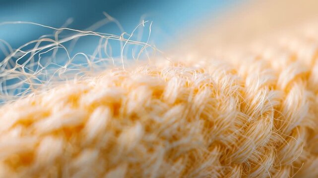 Close-up of soft, textured orange fabric with intricate weaving details under natural light indoors