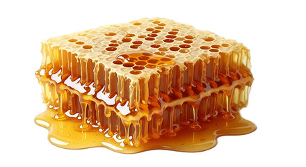 Raw honeycomb chunk with dripping wax and honey
