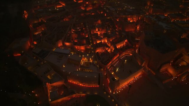 Ad Diriyah, Saudi Arabia &ndash; Night aerial view of the historic heritage village in the Riyadh region, Saudi Founding Day (22 February)