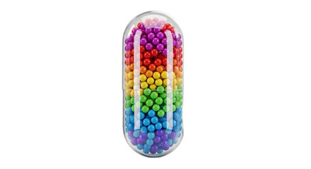 3D render probiotic capsule with colorful micro-beads