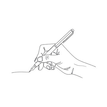 Slender elegant human hand, graceful fingers holding a sleek minimal pen with artistic grip, writing on implied surface against a transparent background with negative space, concept of precise