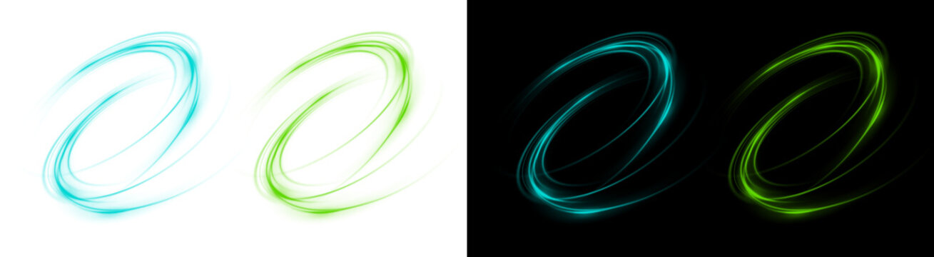 PNG image of&nbsp;Vibrant cyan and lime green light trail rings illustrating dynamic motion and abstract energy flow on transparent background