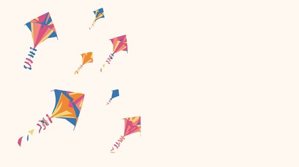 template of shiny kites with vibrant colors and reflective surfaces flying at various heights and angles on occasion against a clean isolated