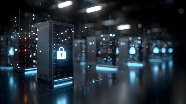 Secure Server Room with Multiple Locked Servers and Restricted Access.