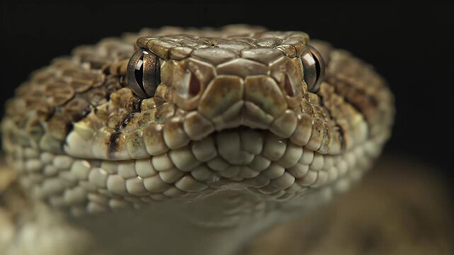 Portrait of a Diamondback Rattlesnake Close Up on Black Background Reptilian Gaze Reptile Wildlife Venomous Serpent