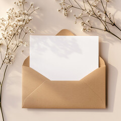 White blank card in a kraft envelope.