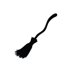 Witch broom silhouette icon vector flat design.