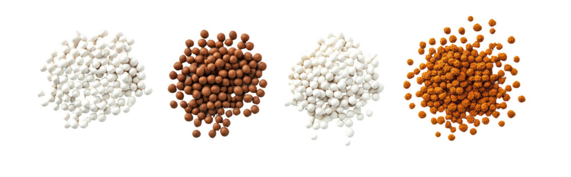 Urea Granules, DAP Fertilizer Pellets, and NPK 20-20-20 Beads on transparent background