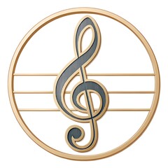Elegant Golden Treble Clef Music Emblem Inside Circular Frame with Staff Lines, Classic Musical Symbol Illustration on White Background.
