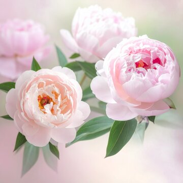 Beautiful pink roses and peony blossoms form a romantic floral bouquet with soft petals in a macro spring nature bloom for a wedding or Valentine love theme on a white background