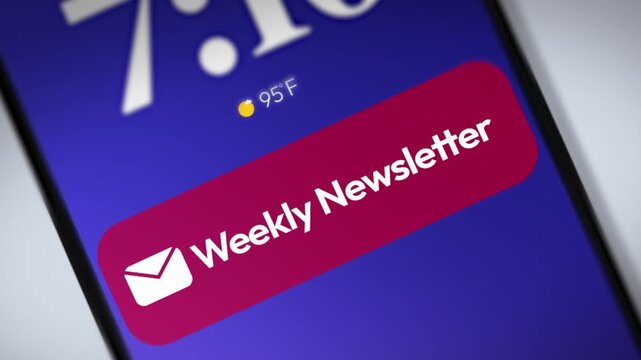 Smartphone showing weekly newsletter alert with temperature email icon digital communication concept