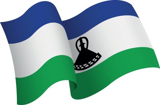 Flag of Lesotho. Ribbon style flag that conveys a sense of movement and waving effect