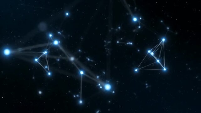 Glowing constellation map in the night sky.