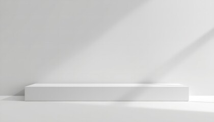Obraz premium A minimalist white room with a rectangular platform bathed in natural light