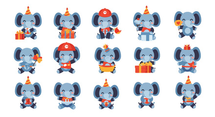 Fototapeta premium Set of Cute Baby Elephants in Party Hats