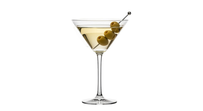 Classic martini with olives isolated PNG on transparent background, elegant cocktail drink for bars and celebrations