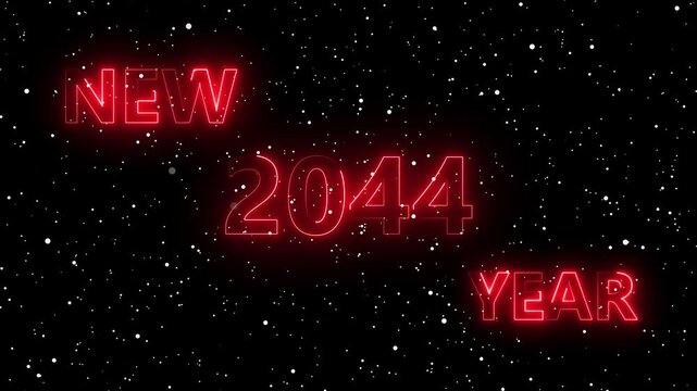Happy New Year Neon 2044 Animation &ndash; green Particles Celebration Loop. Glowing Neon 2044Text with Snow Particles &ndash; Festive Holiday Motion Graphic	