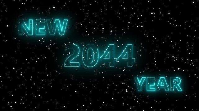 Happy New Year Neon 2044 Animation &ndash; green Particles Celebration Loop. Glowing Neon 2044Text with Snow Particles &ndash; Festive Holiday Motion Graphic	