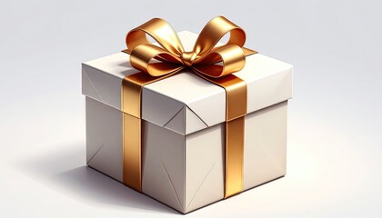 Obraz premium Elegant White Gift Box with Golden Ribbon and Bow for Special Occasions.
