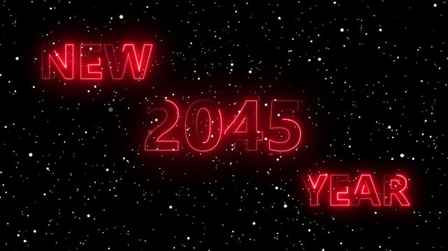 Happy New Year Neon 2045 Animation &ndash; green Particles Celebration Loop. Glowing Neon 2045Text with Snow Particles &ndash; Festive Holiday Motion Graphic	