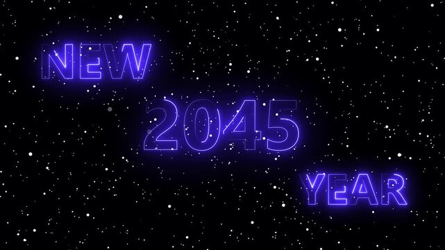 Happy New Year Neon 2045 Animation &ndash; green Particles Celebration Loop. Glowing Neon 2045Text with Snow Particles &ndash; Festive Holiday Motion Graphic	
